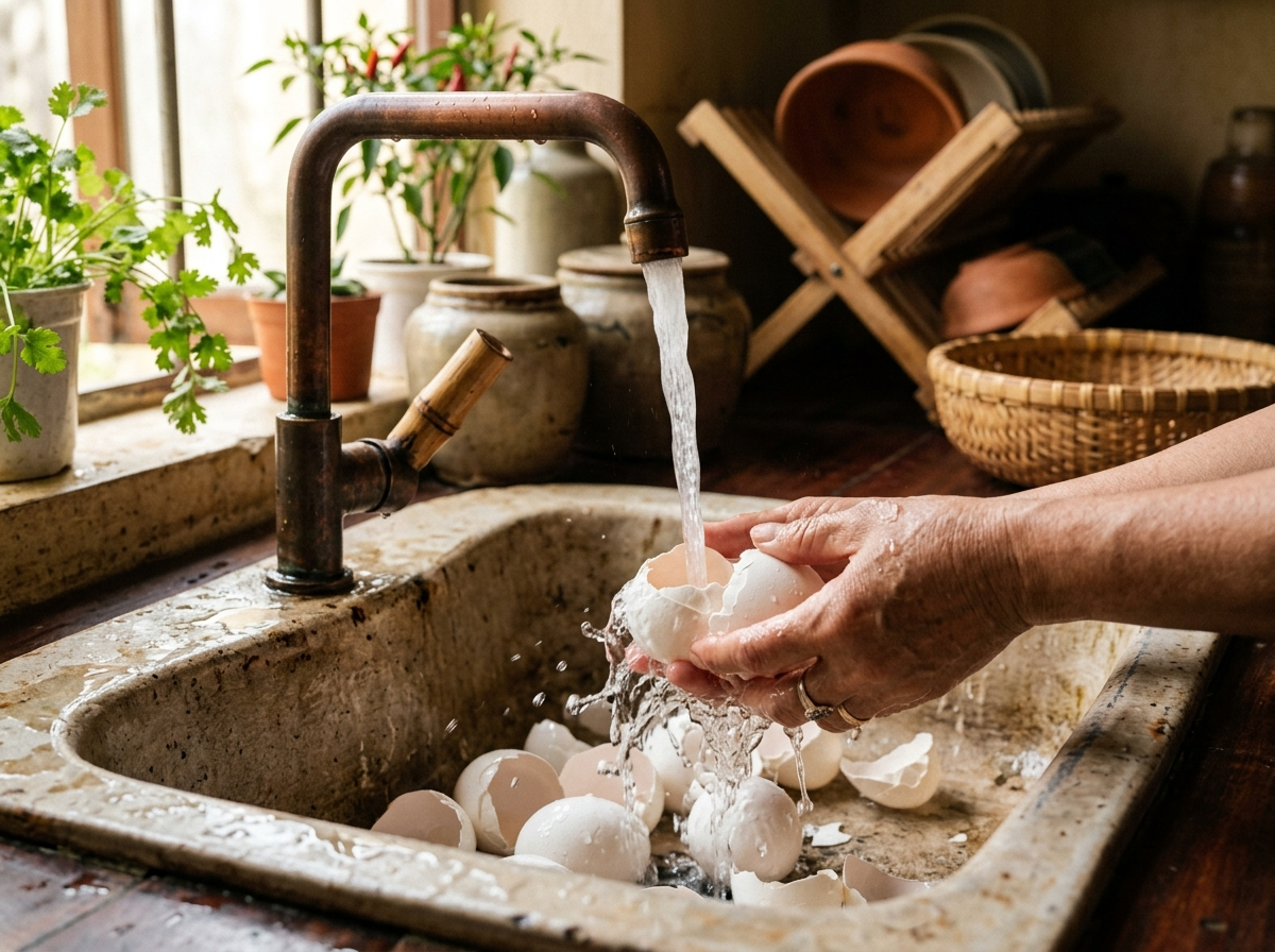 vỏ trứng gà rửa sạch chuẩn bị làm bột canxi cho chào mào