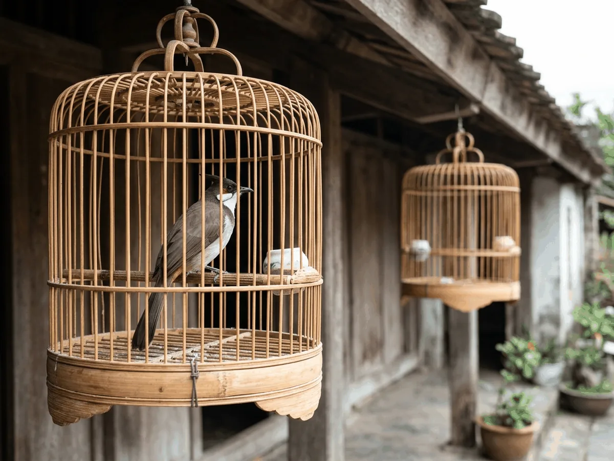 Hai lồng chào mào treo cách nhau nghe chào mào mái hót