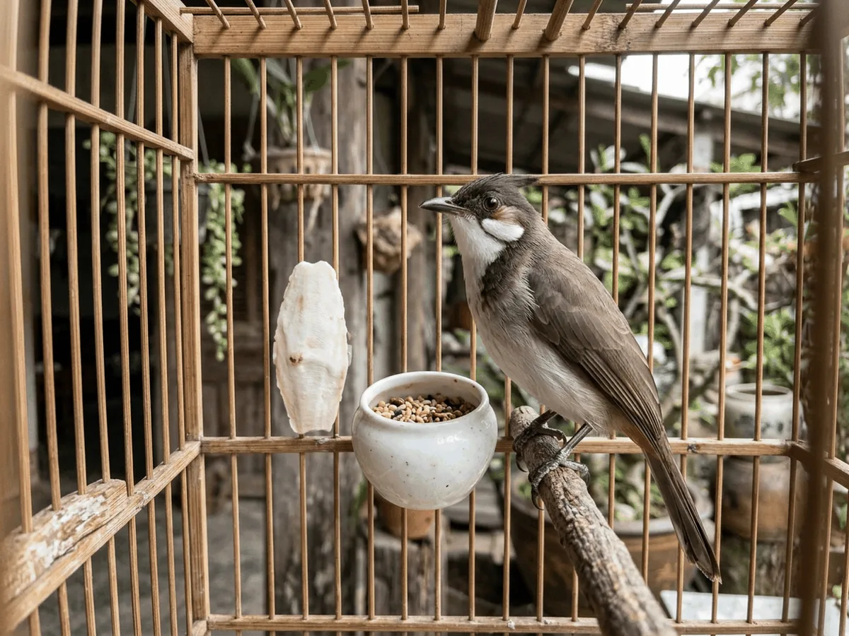 Chào mào mái bên cóng cám và mai mực trong lồng