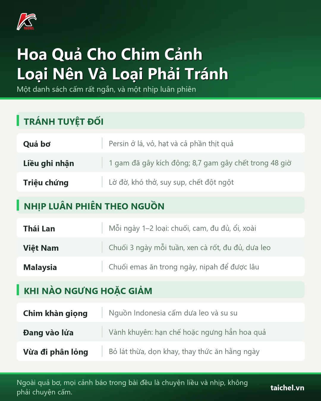 Infographic: Hoa Quả Cho Chim Cảnh: Loại Nào Nên, Loại Nào Tuyệt Đối Tránh